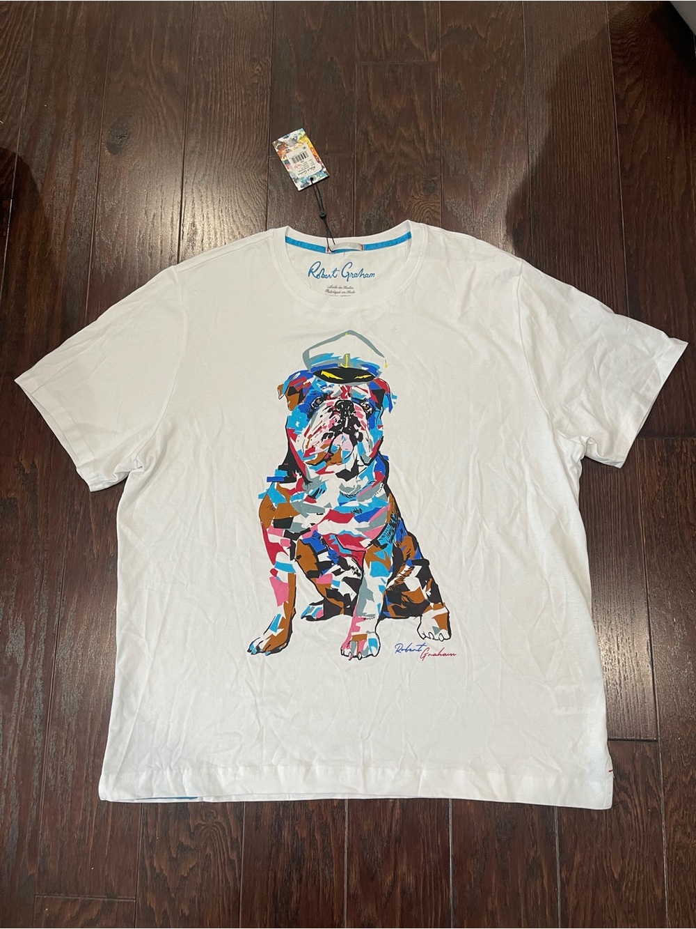 Robert Graham T-Shirt Men Size  2XLWhite Bulldog Captain Cotton Short Sleeve NEW
